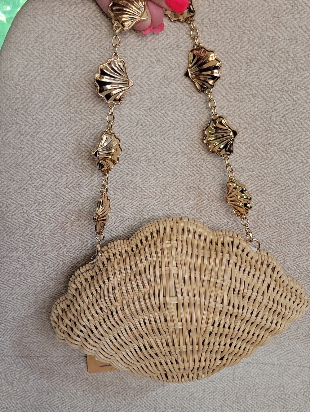 TOMMY BAHAMA VIRAL BEACH SCALLOP SHELL WICKER WOVEN RESORTWEAR HANDBAG - Picture 2 of 10